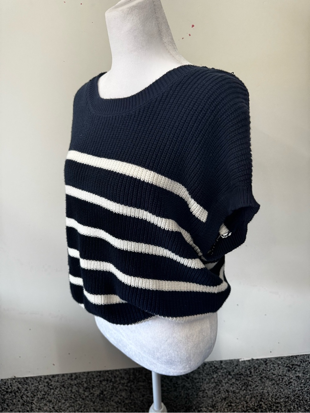 Jessica Simpson Navy Blue and White Striped Knit Vest